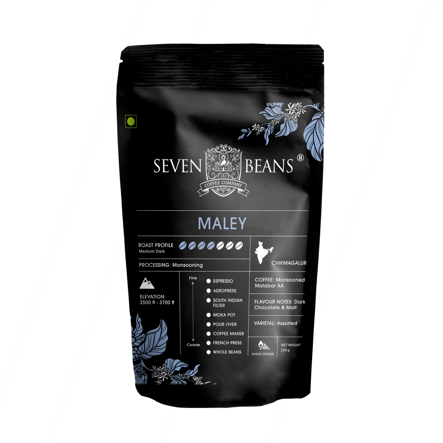 Maley Monsoon Malabar Coffee — Medium Dark Roast | Low Acidity | Dark Chocolate & Malt Notes | Specialty Single-Origin Arabica