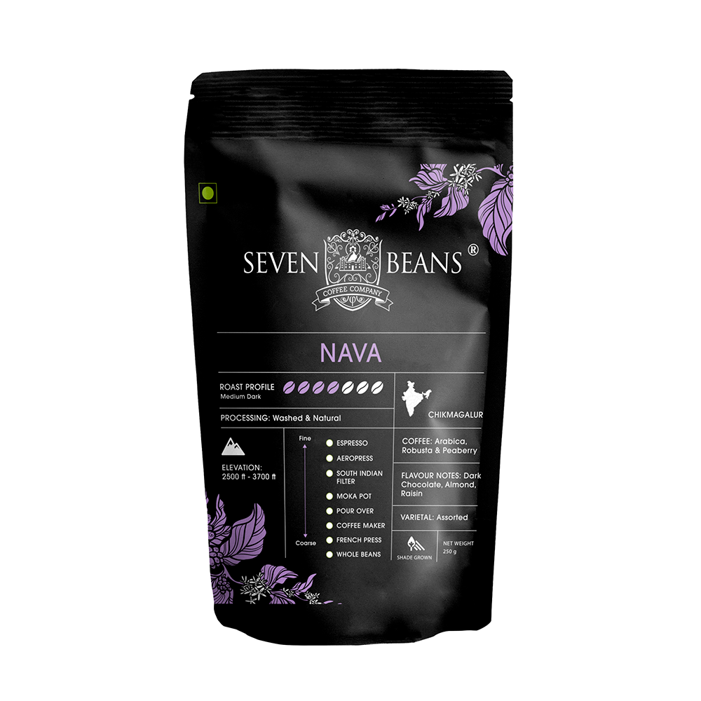 Nava Coffee – Arabica Peaberry & Robusta Blend | Medium Dark Roast | Dark Chocolate, Roasted Almond & Raisin Notes